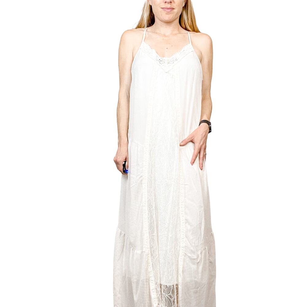 ASTR Cream White Lace High Low Maxi Dress Boho Spaghetti Strap Size Medium